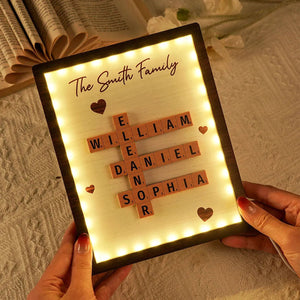 Personalized Family LED Plaque – 2-Layer Wooden Family Crossword Art – Deal Gift for Families