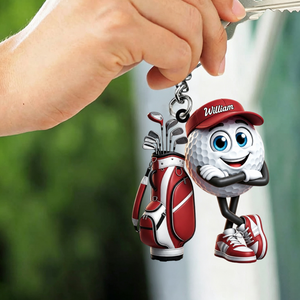 Arms Crossed Cool Golf Buddy Keychain - Personalized Cute Golf Ball Mascot Keychain