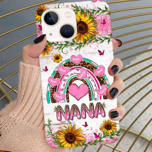 Personalized Phone Case - Grandma, Nana Leopard Pink Pattern Kid Names In Heart