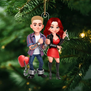 Unique Creative Gift For Couples โ Personalized Funny Cartoon Couple Acrylic Ornament With Handcuffed Love Design