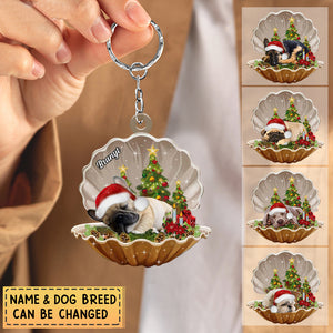 Personalized Dog Inside-sleeping Pearl In Christmas-Two Sided Keychain