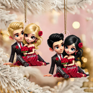 Roses Couple Sitting Together, Personalized Acrylic Ornament, Gift For Couples