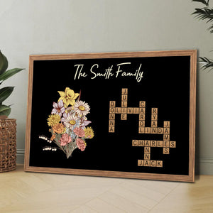 Birth Flower Family Crossword Puzzle Art Personalized Poster