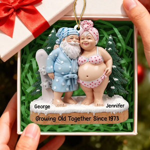 Growing Old Together, Elderly Couple In Beach Clothes, Personalized Ornament Gift For Couples