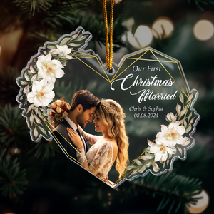 Our First Christmas Married As Mr & Mrs Custom Photo Personalized Acrylic Ornament