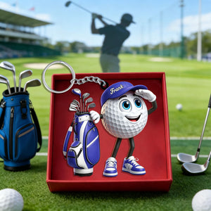 Gazing Far Ahead Golf Buddy Keychain - Personalized Cute Golf Ball Mascot Keychain