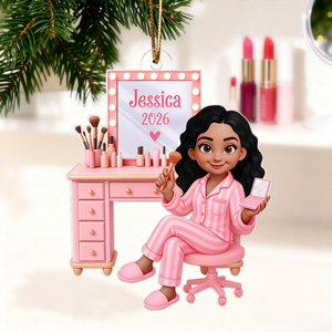 Personalized "Pink Girl Makeup" Acrylic Ornament โ Christmas Gift For Daughters & Granddaughters