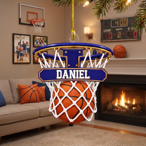 Personalized Basketball Hoop Christmas Ornament โ Custom Name & Ball-In-Net Acrylic Keepsake | Gift for Players & Coaches