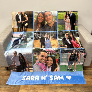 Personalized Photo Blanket with Text - Family Memorial Anniversary Couples Gift