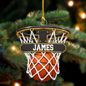 Personalized Basketball Hoop Christmas Ornament โ Custom Name & Ball-In-Net Acrylic Keepsake | Gift for Players & Coaches