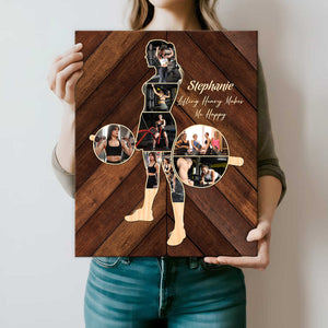 Personalized Weightlifting Women Canvas, Custom Weightlifting Lover Photo Collage Canvas