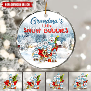 Grandma's Little Snow Buddies - Personalized Snowman Glass Christmas Ornament