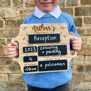 Personalized First Day of School Sign with handle - Reusable Memory Photo Board | Back To School | Starting School Nursery Preschool