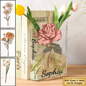 Personalized Birth Flower Acrylic Book Vase
