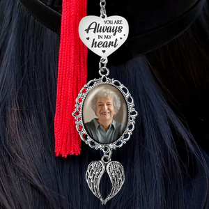 You Are Always In My Heart - Memorial Personalized Photo Graduation Tassel Heart & Angel Wing Charm