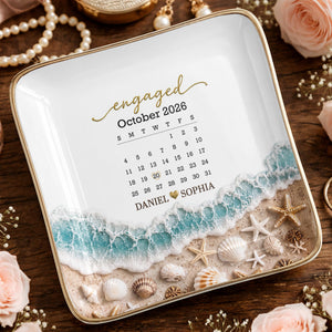 Engaged Calendar, Personalized Jewelry Dish, Gift For Couples