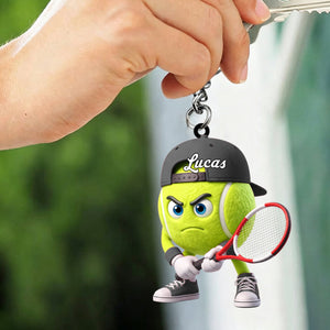 Ready Position Tennis Keychain Personalized Cool Tennis Ball Mascot Keychain