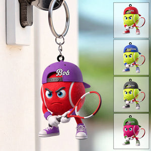 Ready Position Tennis Keychain Personalized Cool Tennis Ball Mascot Keychain
