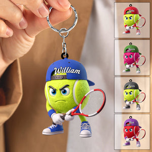 Ready Position Tennis Keychain Personalized Cool Tennis Ball Mascot Keychain