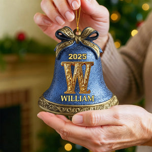 Custom Initial Gold Bell For Family, Merry Christmas 2025 - Personalized Ornament