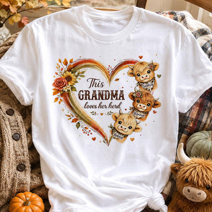 Personalized "Grandma's Herd" Highland Cow T-Shirt – Cozy Gift For Grandma