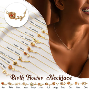 Birth Flower Necklace - Dainty Horizontal Flower Charm
