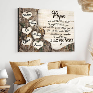 Thank You Dad Gift with Kids Names, Father's Day Personalized Canvas Poster
