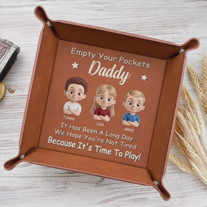 Empty Your Pockets, Fill Our Hearts - Family Personalized Leather Valet Tray Gift For Dad, Grandpa
