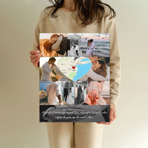 I Love You - Custom Map Photo Collage Wall Art Canvas Poster Personalized Couple Anniversary Wedding Gift