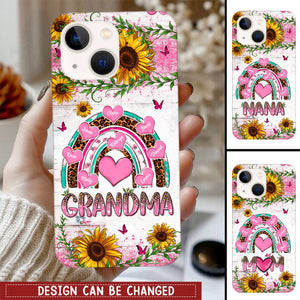 Personalized Phone Case - Grandma, Nana Leopard Pink Pattern Kid Names In Heart