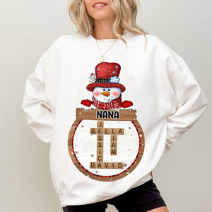 Personalized Snowman Grandma Crossword Art Puzzle With Name Kids Christmas Sweatshirt