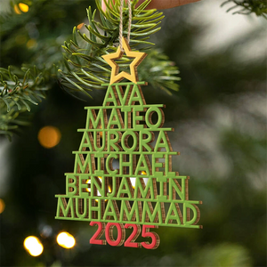 Christmas Color Tree Family Name - Gift For Family, Besties, Coworker - Personalized Wood Ornament