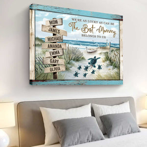 Personalized Sea Turtle Mother's Day Gift - Custom Beach Name Wall Art Canvas Poster