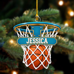 Personalized Basketball Hoop Christmas Ornament โ Custom Name & Ball-In-Net Acrylic Keepsake | Gift for Players & Coaches