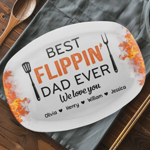 Father's Day Gift For Dad & Grandpa – Personalized "Best Flippin' Dad Ever" Family Platter