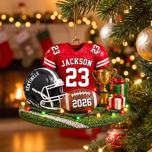 Personalized Football Jersey Helmet Trophy Acrylic Christmas Ornament