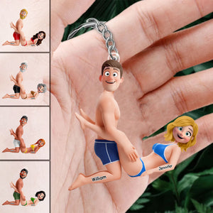 Playful Cute Couple Keychain - Personalized Gift For Couples
