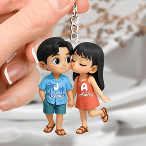 Cute Cartoon Couple Summer Vibe Personalized Acrylic Keychain