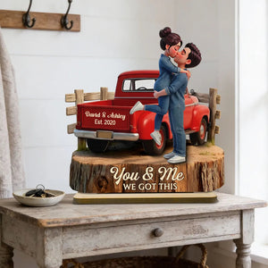 Personalized Wooden Plaque with Kissing Couple in Red Pickup Truck, Farmhouse Decor, Unique Gift for Couples