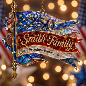 Personalized "Freedom Banner" America 250th Acrylic Ornament โ Hologram Patriotic Family Keepsake