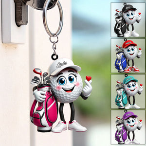 Sending You Golf Love Cute Personalized Golf Ball Mascot Keychain Gift for Male & Female Golfer