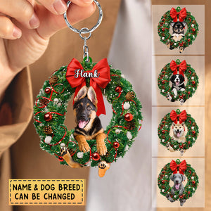 Personalized Dog & Christmas Wreath-Two Sided Keychain