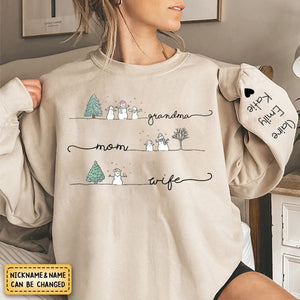 Wife Mom Mimi Christmas Snowman And Grandkids - Family Personalized Sweatshirt