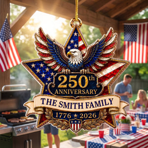 "American Pride Lives On" โ 250th Anniversary Eagle Acrylic Ornament | Personalized Family Name Holiday Gift
