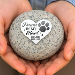 Forever In My Heart - Memorial Personalized Stone With Metal Heart Element Gift For Pet Lovers