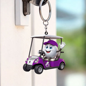 Golf Player On Golf Cart Keychain โ Personalized Gift For Golf Lovers