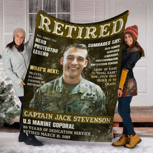 Personalized Military Retirement Magazine Cover Blanket, Army Retirement Gift, Military Gift