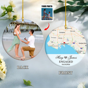 Engagement Ornament - Custom Map & Photo Gift Ceramic Ornament