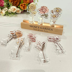 Mom's Garden Custom Birth Flower Personalized Acrylic LED Night Light Gift For Grandma Nana