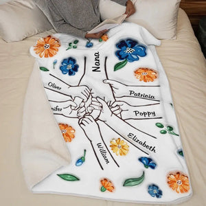 Personalized Hand in Hand Flower Blanket Gift For Mom, Grandma